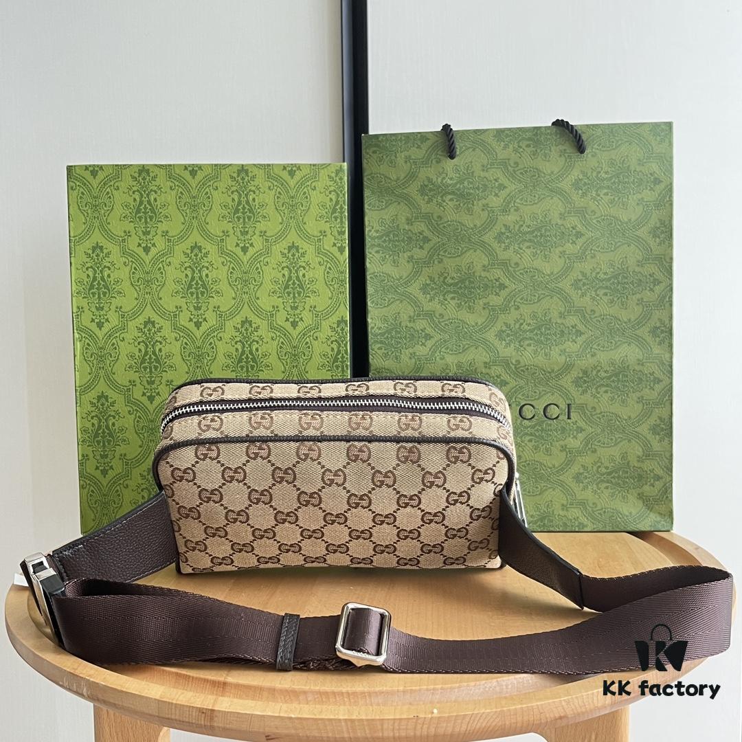693092ac6e68136f4d9a9d2f Gucci Canvas and Leather GG Print Zipper Bag Unisex Chest Waist Crossbody Bag