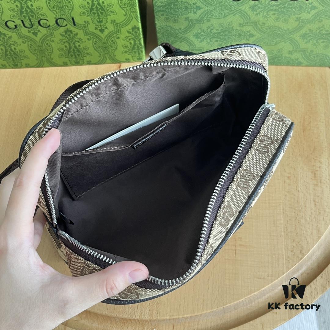 693092ae6e68136f4d9a9d32 Gucci Canvas and Leather GG Print Zipper Bag Unisex Chest Waist Crossbody Bag