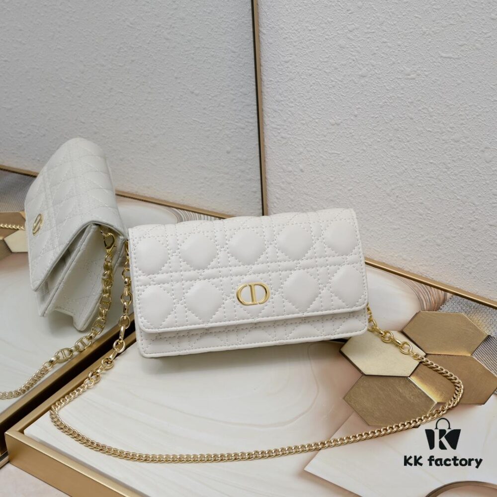 693092c06e68136f4d9a9d50 New Dior Caro Chain Bag in White Calfskin with Box
