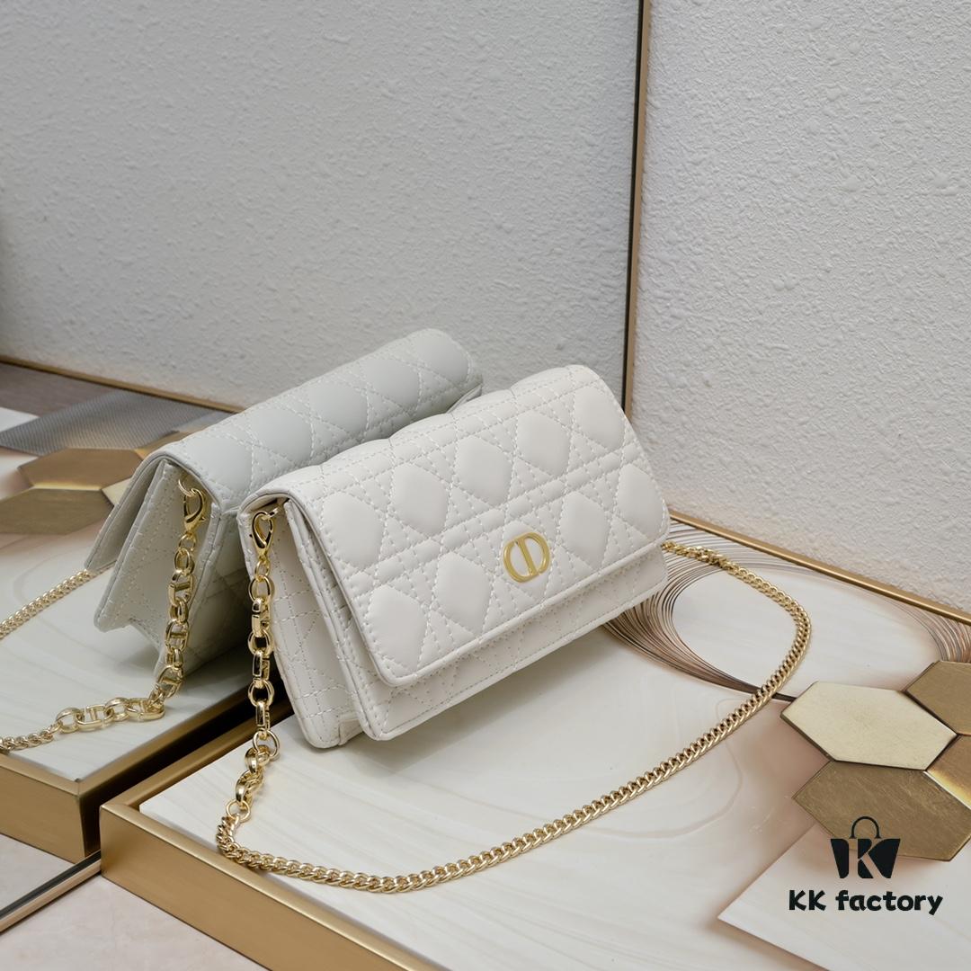 New Dior Caro Chain Bag in White Calfskin with Box