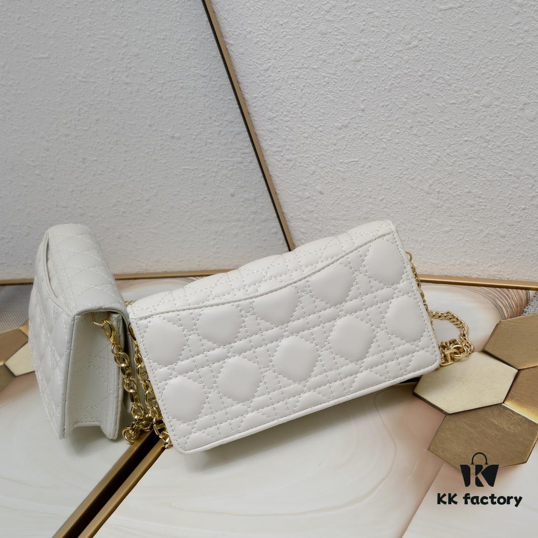 New Dior Caro Chain Bag in White Calfskin with Box