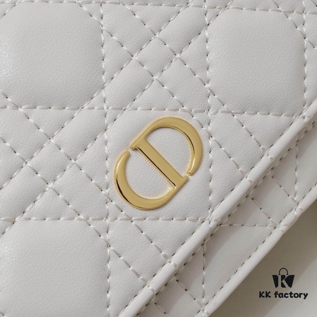 New Dior Caro Chain Bag in White Calfskin with Box
