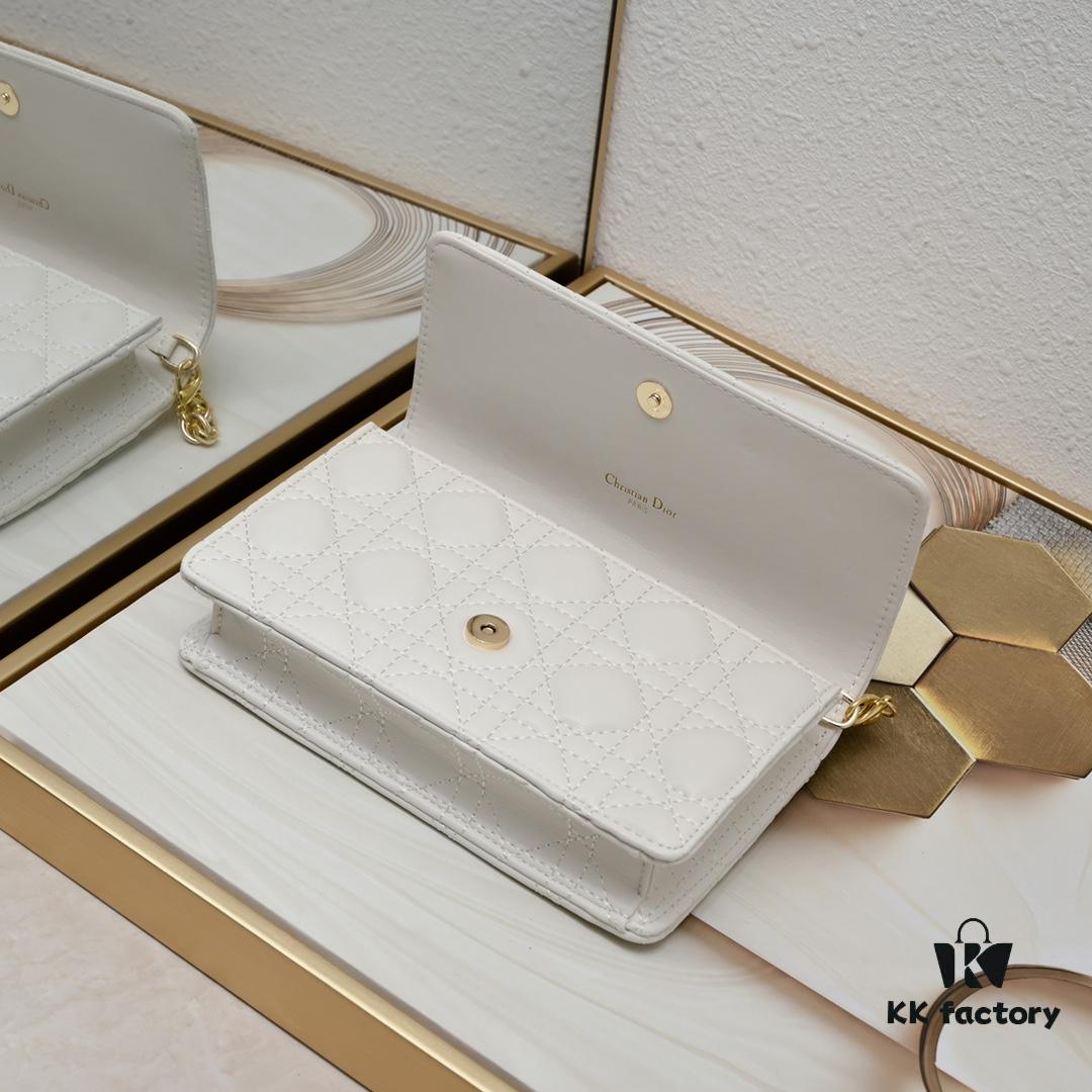 New Dior Caro Chain Bag in White Calfskin with Box