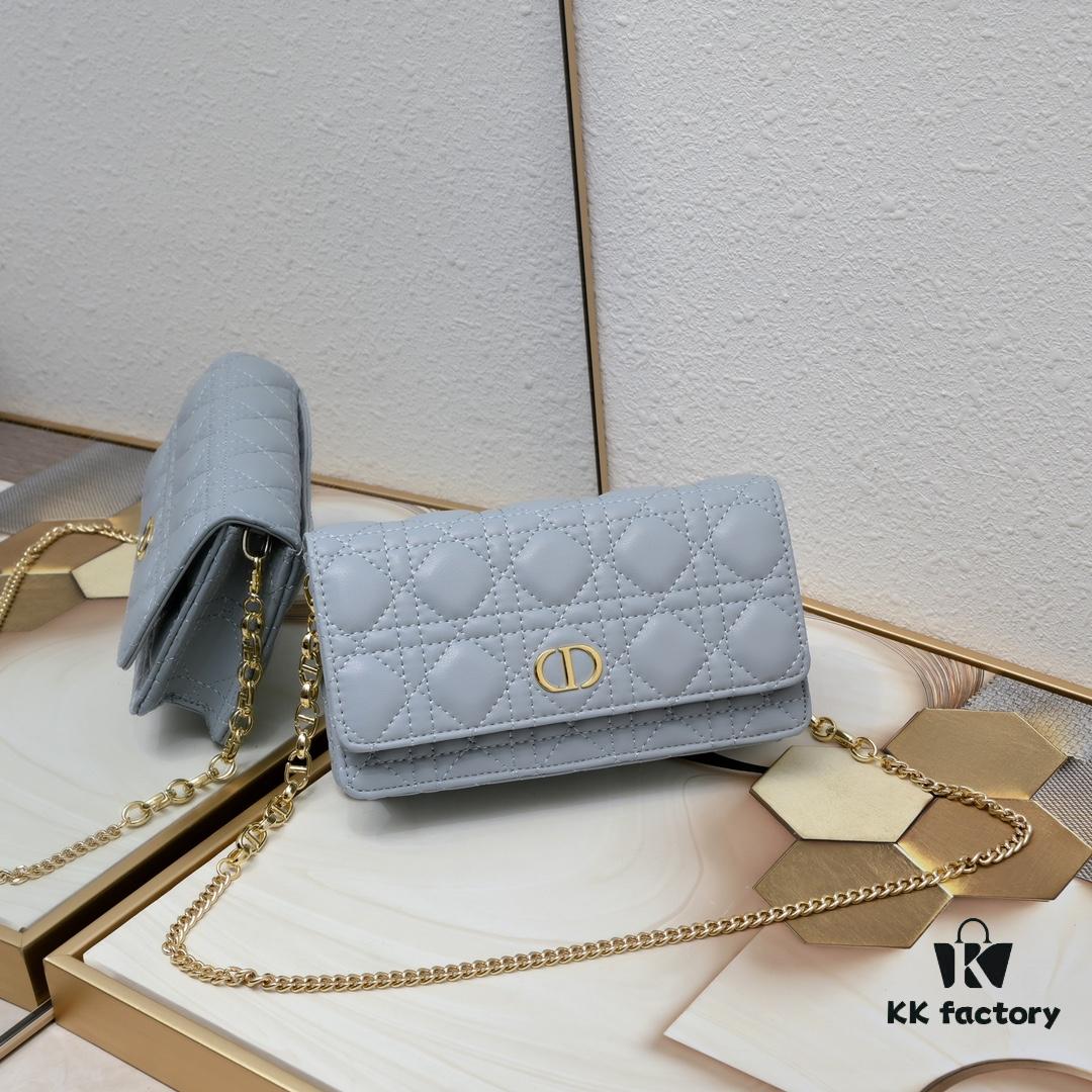New Dior Caro Chain Bag in White Soft Calfskin with Box