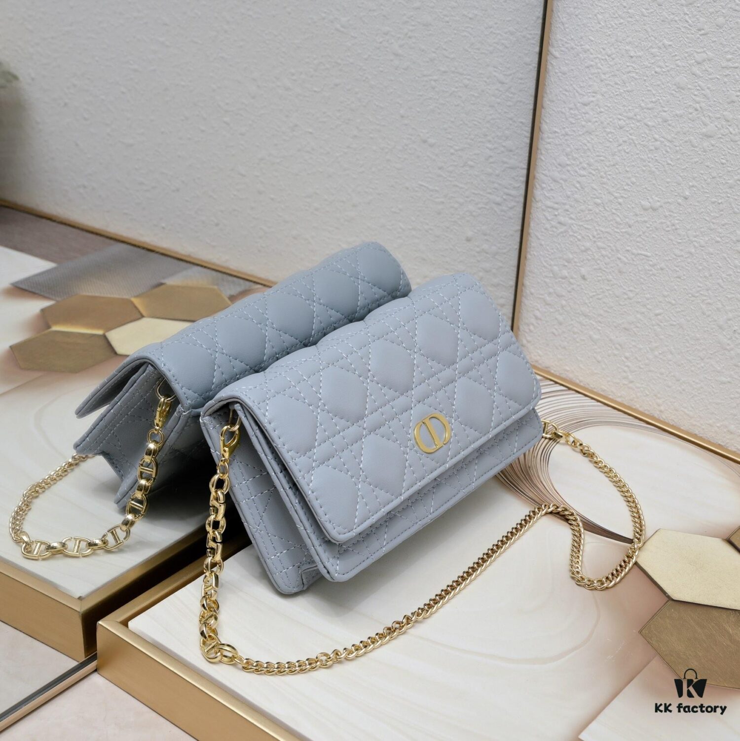 New Dior Caro Chain Bag in White Soft Calfskin with Box