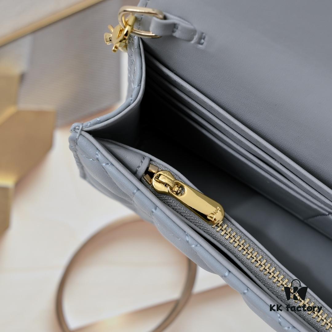 New Dior Caro Chain Bag in White Soft Calfskin with Box