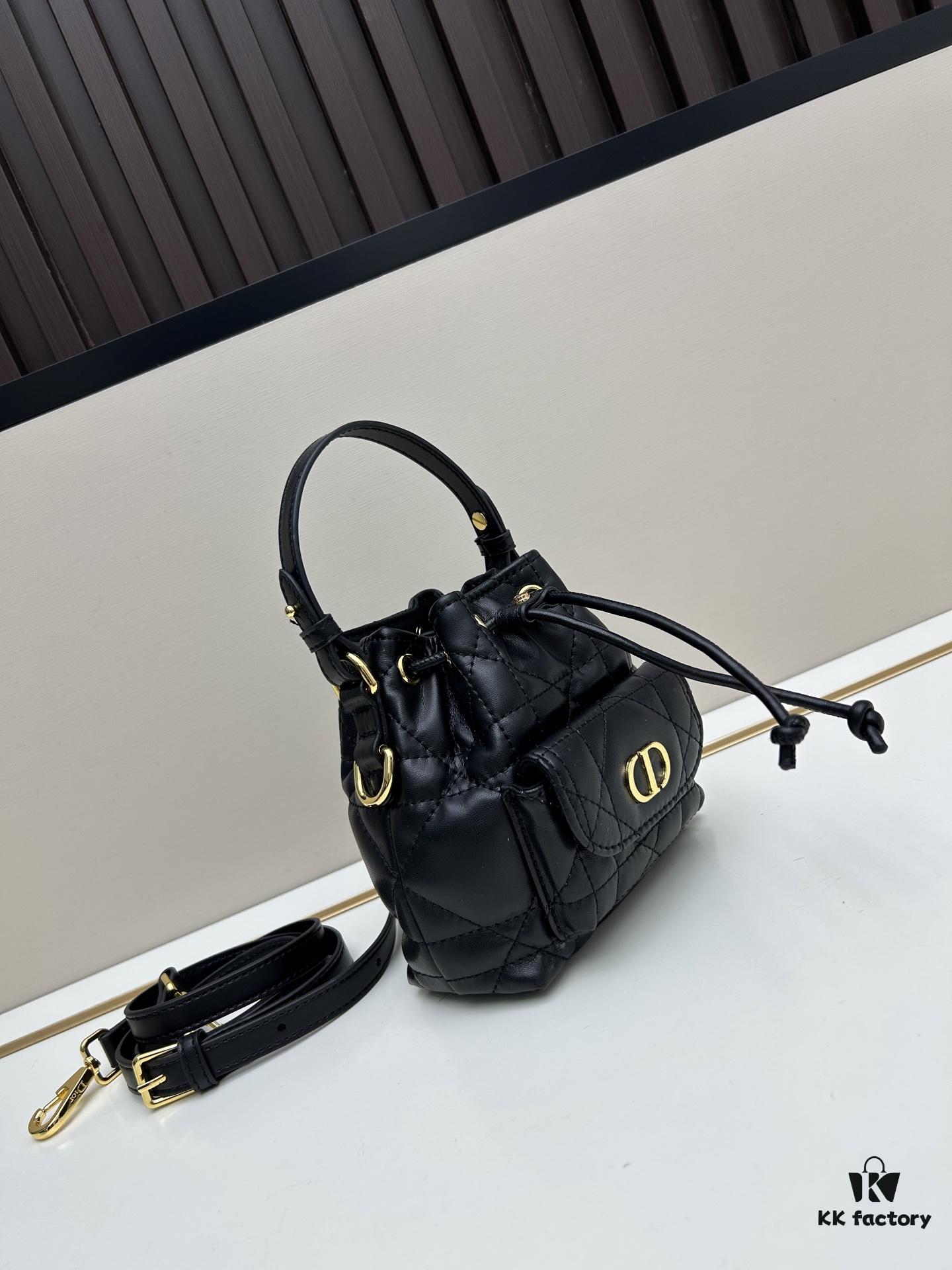 693094376e68136f4d9a9fe4 Dior Caro Mini Bucket Bag in Black Lambskin from the 2025 Fall Collection