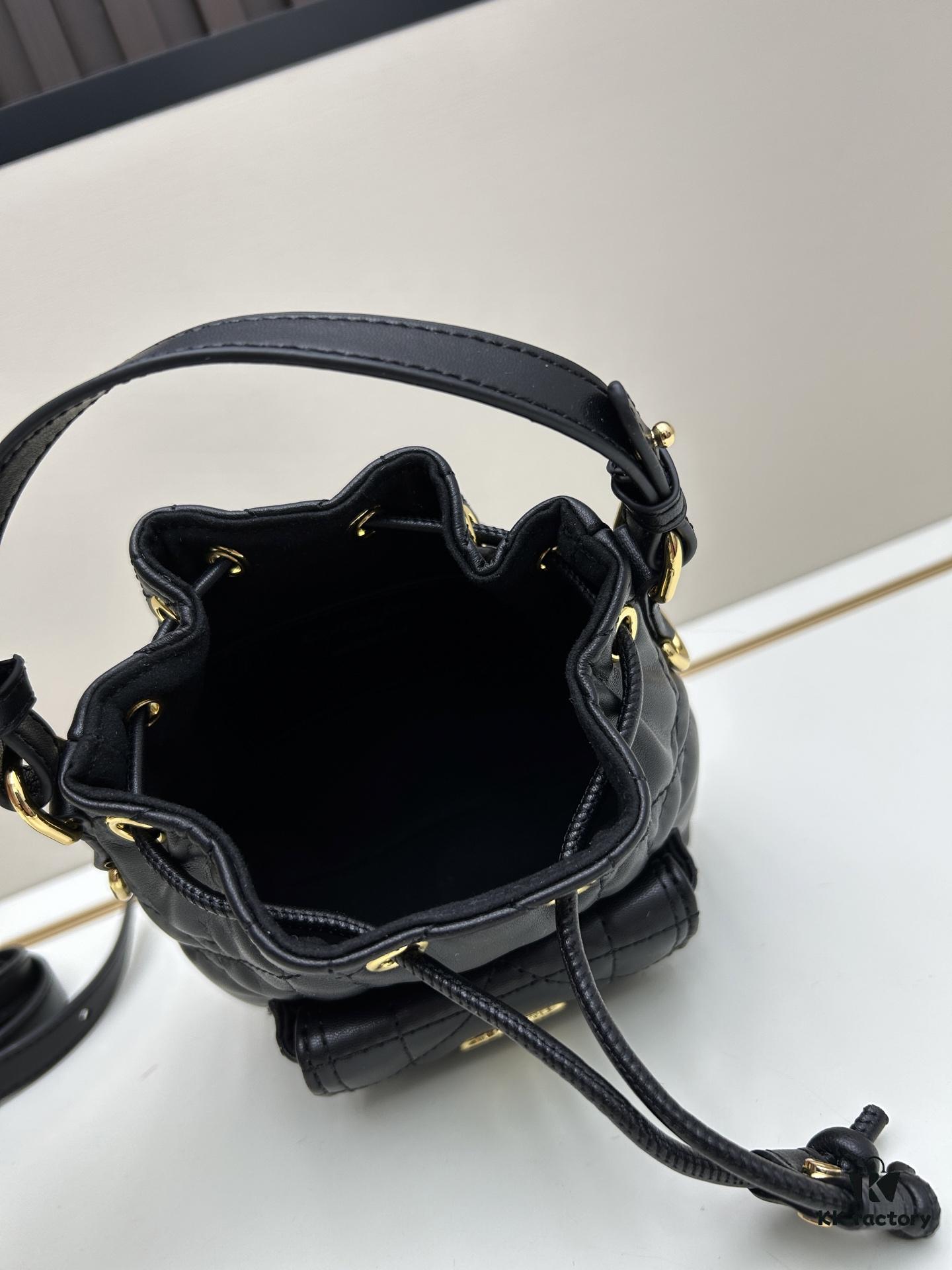 6930943a6e68136f4d9a9fe9 Dior Caro Mini Bucket Bag in Black Lambskin from the 2025 Fall Collection