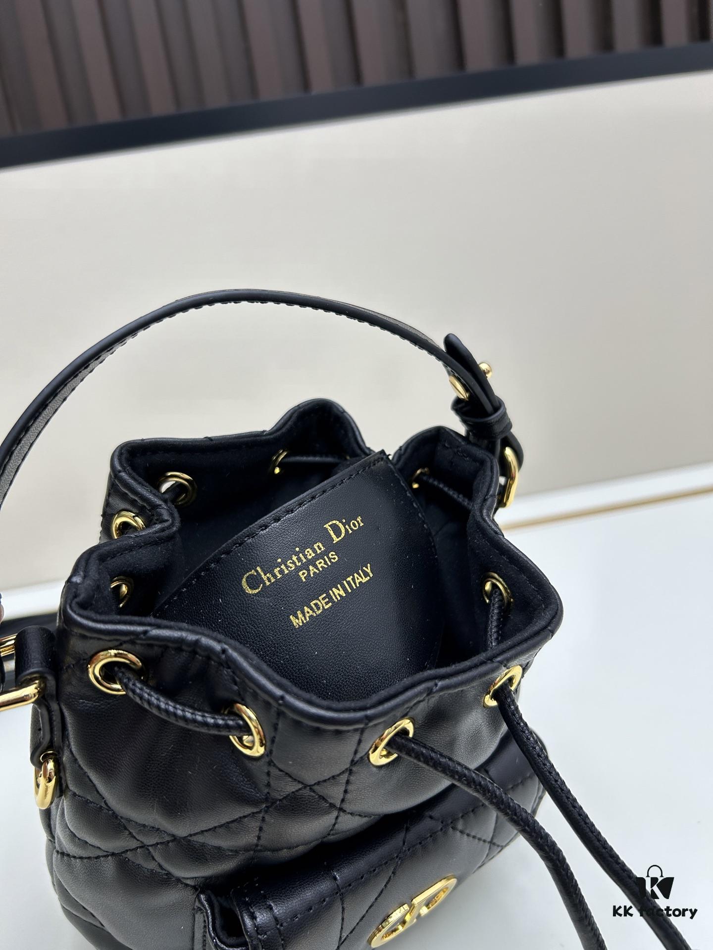 693094466e68136f4d9aa000 Dior Caro Mini Bucket Bag in Black Lambskin from the 2025 Fall Collection