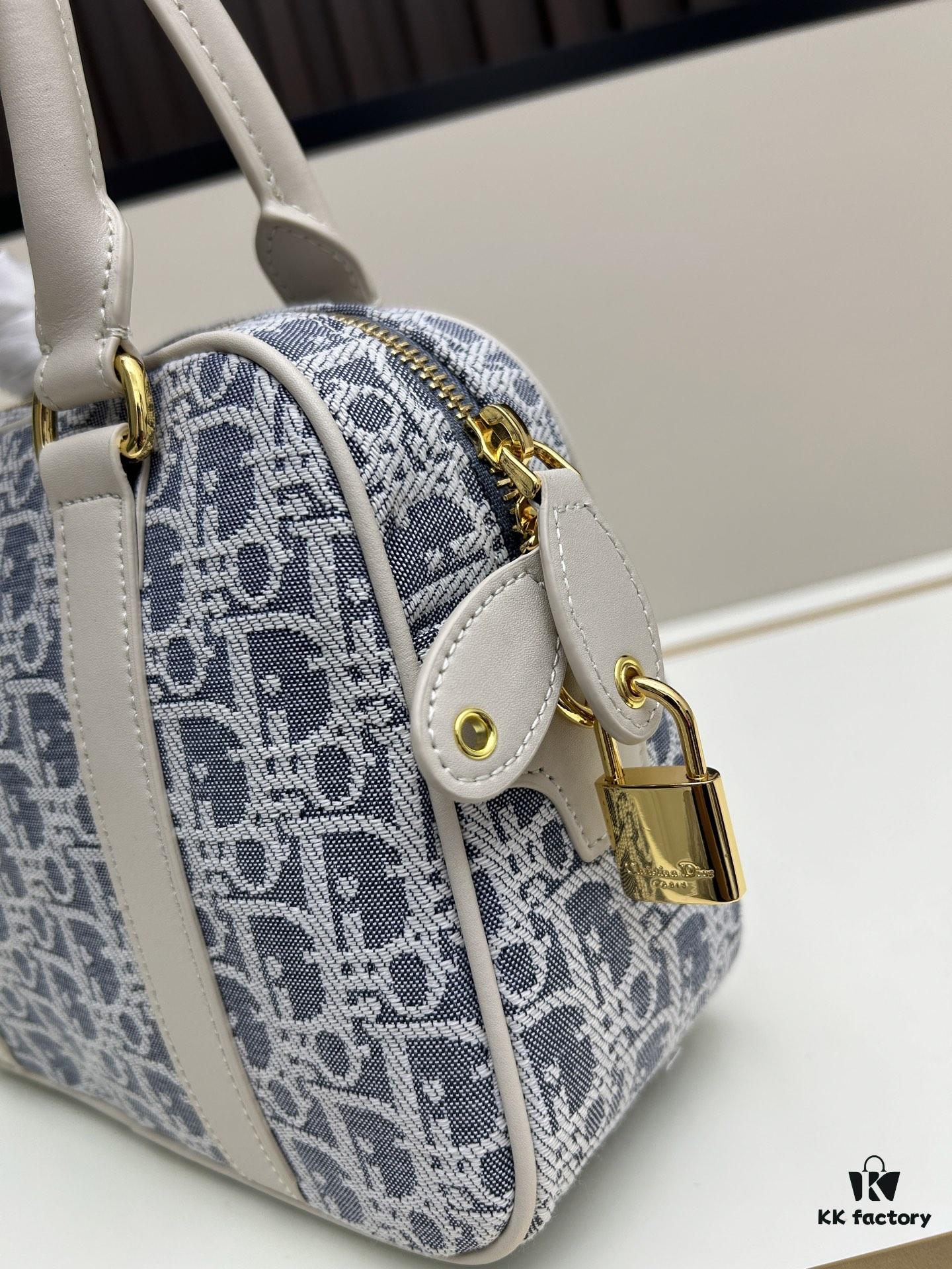 6930944d6e68136f4d9aa00b Small D-Vibe Bowling Bag in Blue Oblique Print