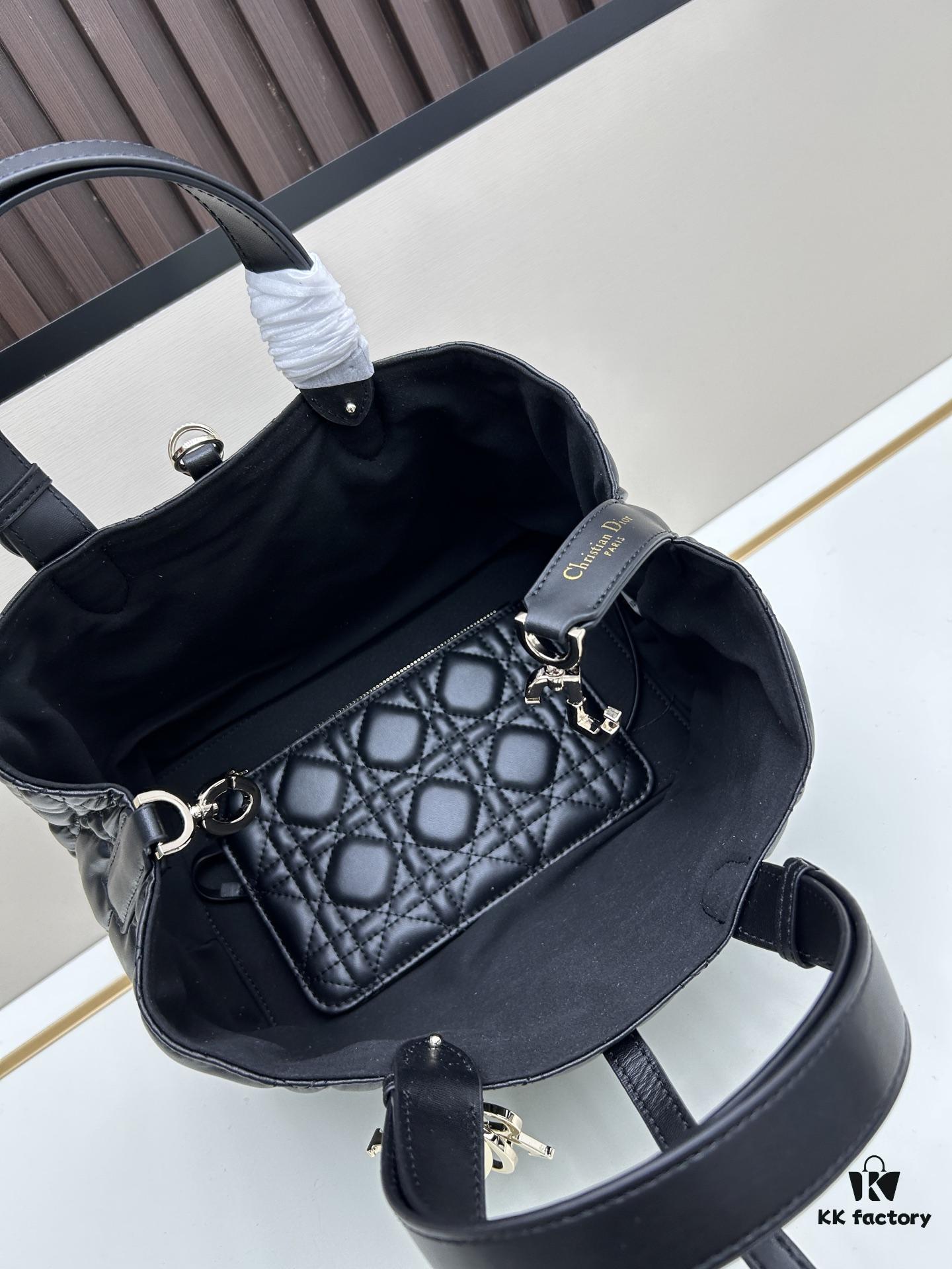 Dior Toujours Medium Bag in Black Calfskin with Cannage Stitching