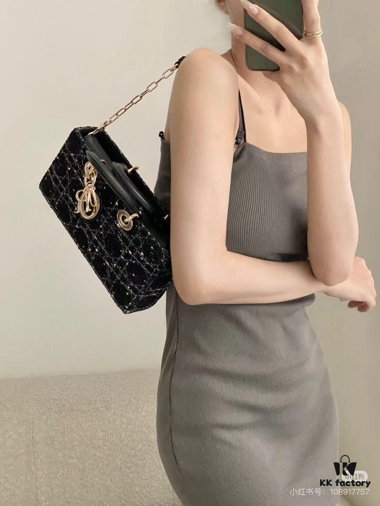 693094676e68136f4d9aa036 Dior Lady Bag in Black Tweed - Classic Design with Box
