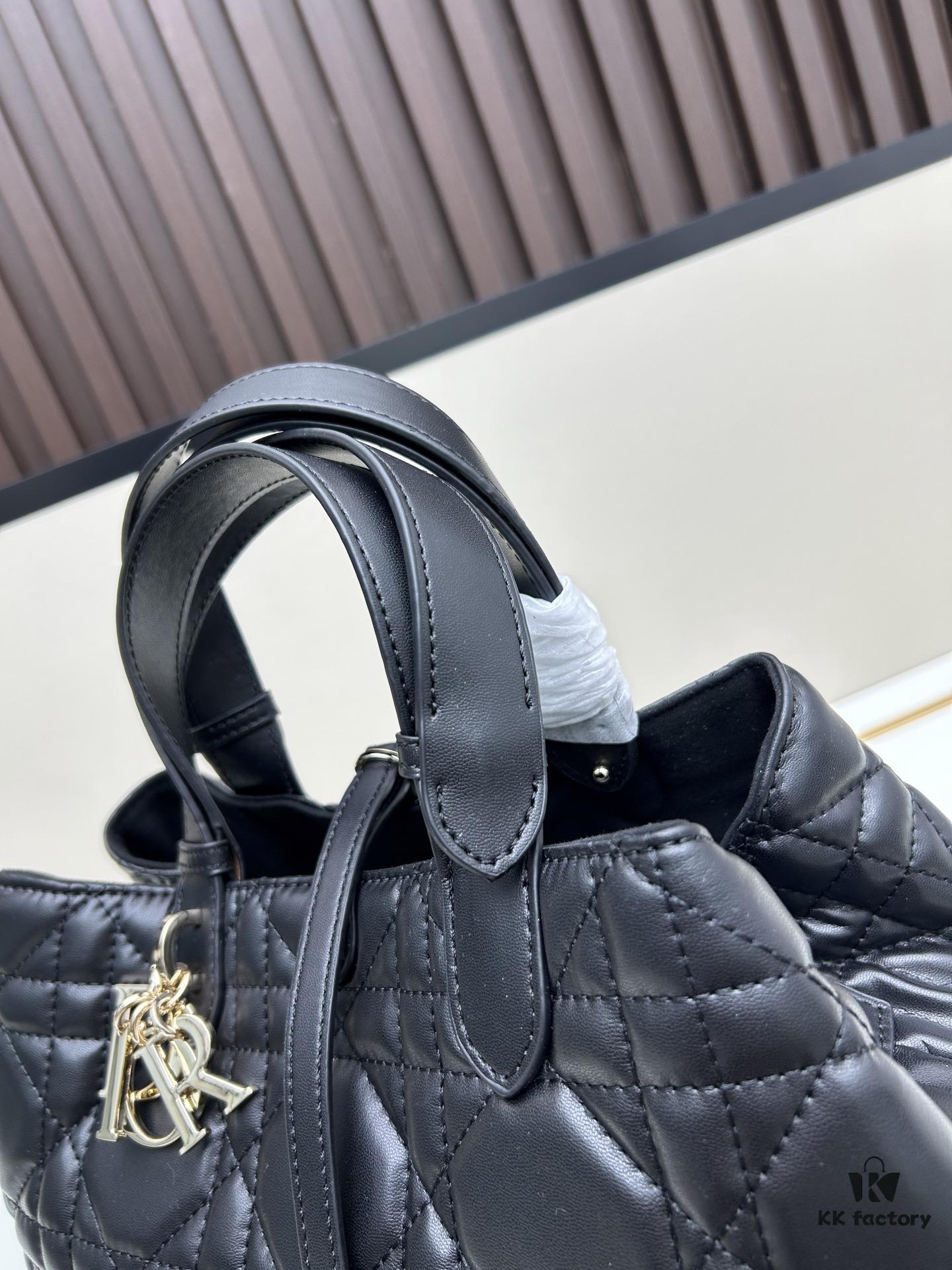 Dior Toujours Medium Bag in Black Calfskin with Cannage Stitching