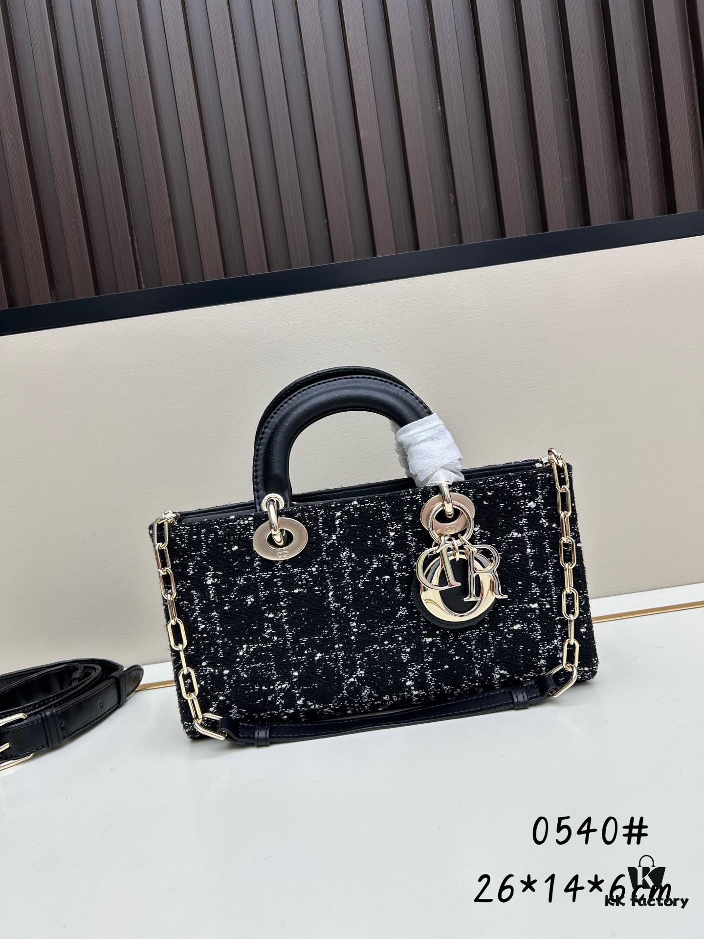 6930946f6e68136f4d9aa043 Dior Lady Bag in Black Tweed with Box
