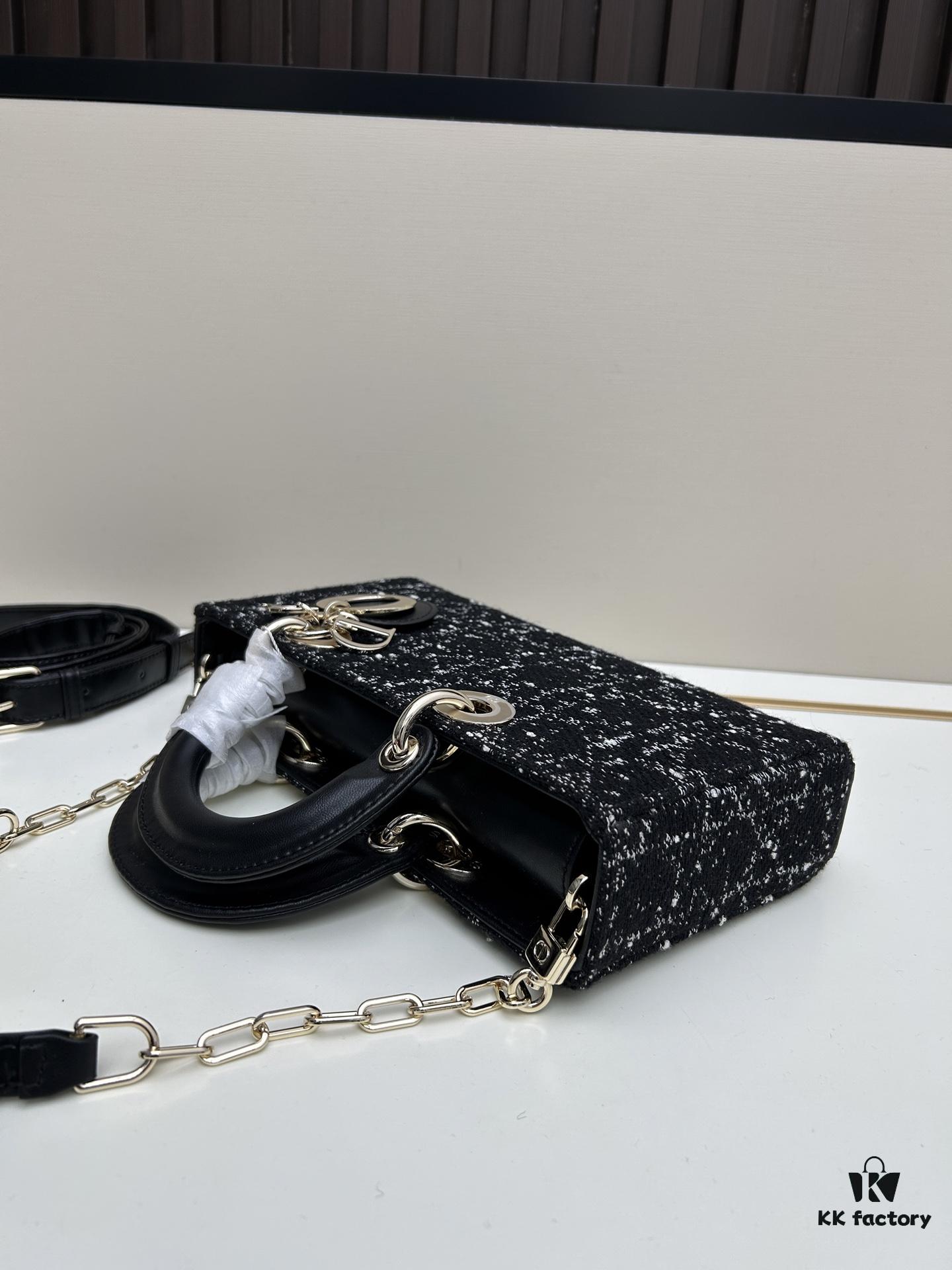 693094736e68136f4d9aa04a Dior Lady Bag in Black Tweed with Box