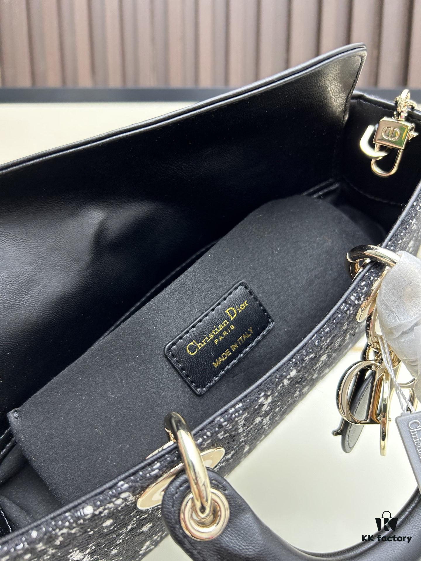 693094746e68136f4d9aa04c Dior Lady Bag in Black Tweed with Box