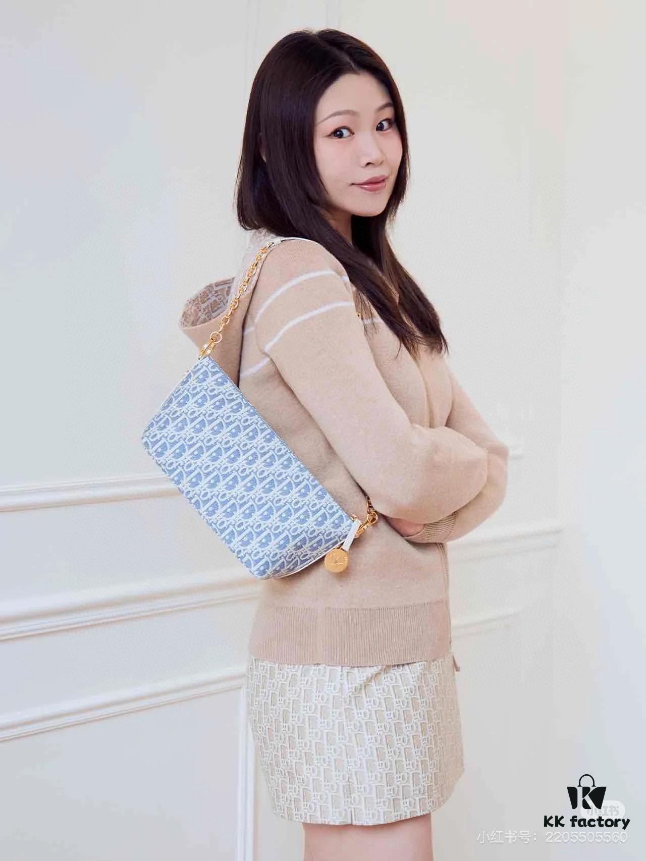 6930949b6e68136f4d9aa096 Diorstar Hobo Chain Bag in Blue Denim Dior Oblique Jacquard