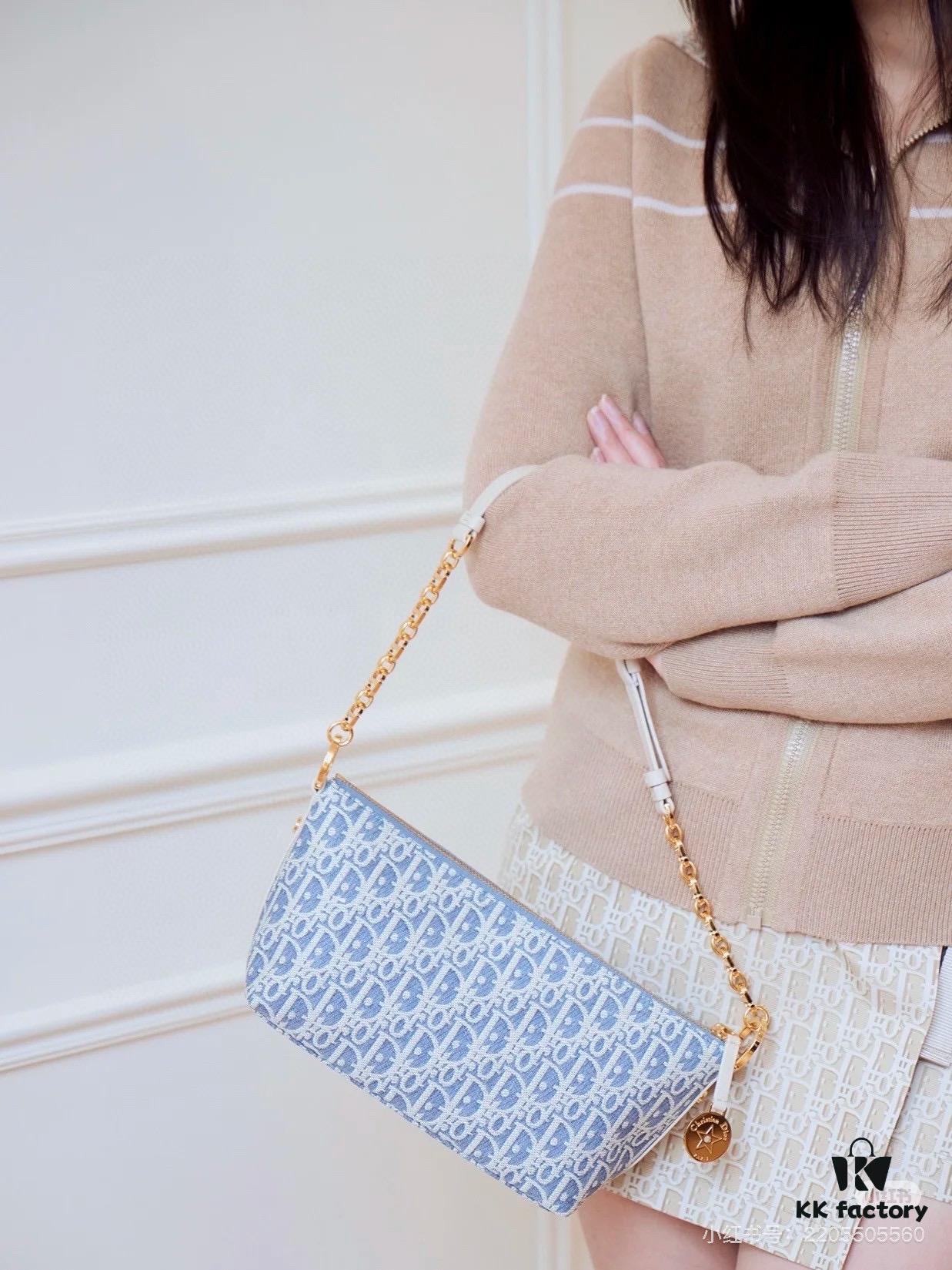 6930949e6e68136f4d9aa099 Diorstar Hobo Chain Bag in Blue Denim Dior Oblique Jacquard