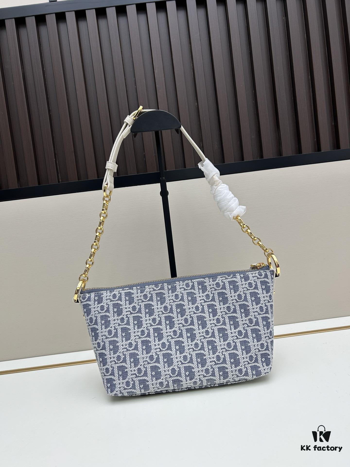 693094a56e68136f4d9aa0a5 Diorstar Hobo Chain Bag in Blue Denim Dior Oblique Jacquard