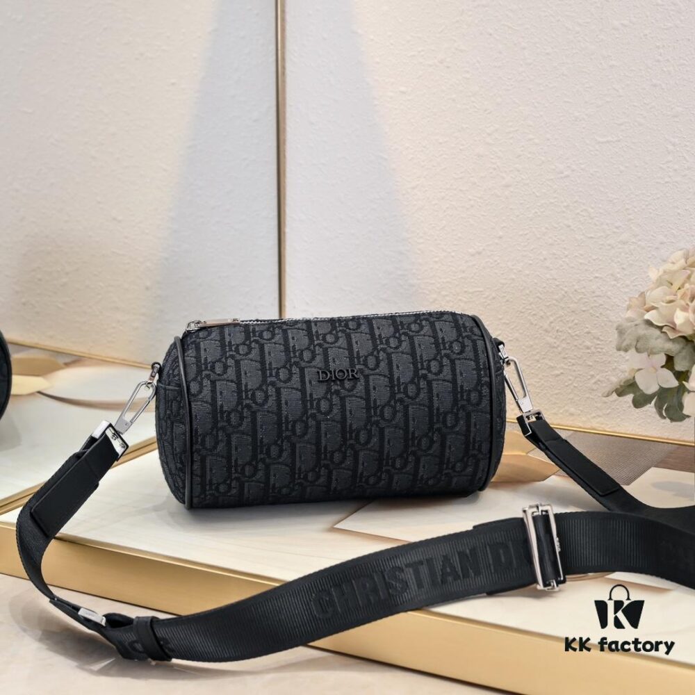 693094b76e68136f4d9aa0c7 Upgraded Release Original Dior 2024 Spring/Summer New Arrival OBLIQUE Printed Canvas Cylindrical Tote Bag with Tiger Head Box Design, Black Fabric and Black Calfskin Adjustable Detachable Shoulder Strap, Full Logo Details, Unisex, Size: 21×13×13cm