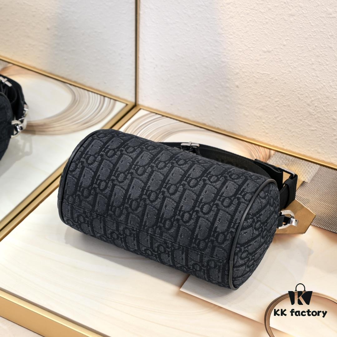 693094ba6e68136f4d9aa0d0 Upgraded Release Original Dior 2024 Spring/Summer New Arrival OBLIQUE Printed Canvas Cylindrical Tote Bag with Tiger Head Box Design, Black Fabric and Black Calfskin Adjustable Detachable Shoulder Strap, Full Logo Details, Unisex, Size: 21×13×13cm