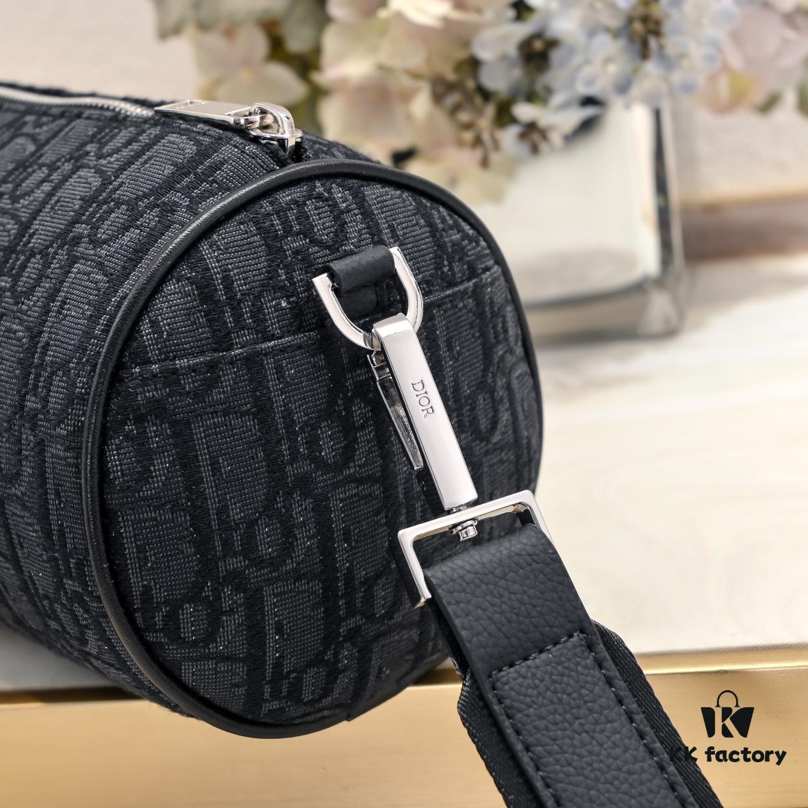 693094bb6e68136f4d9aa0d1 Upgraded Release Original Dior 2024 Spring/Summer New Arrival OBLIQUE Printed Canvas Cylindrical Tote Bag with Tiger Head Box Design, Black Fabric and Black Calfskin Adjustable Detachable Shoulder Strap, Full Logo Details, Unisex, Size: 21×13×13cm