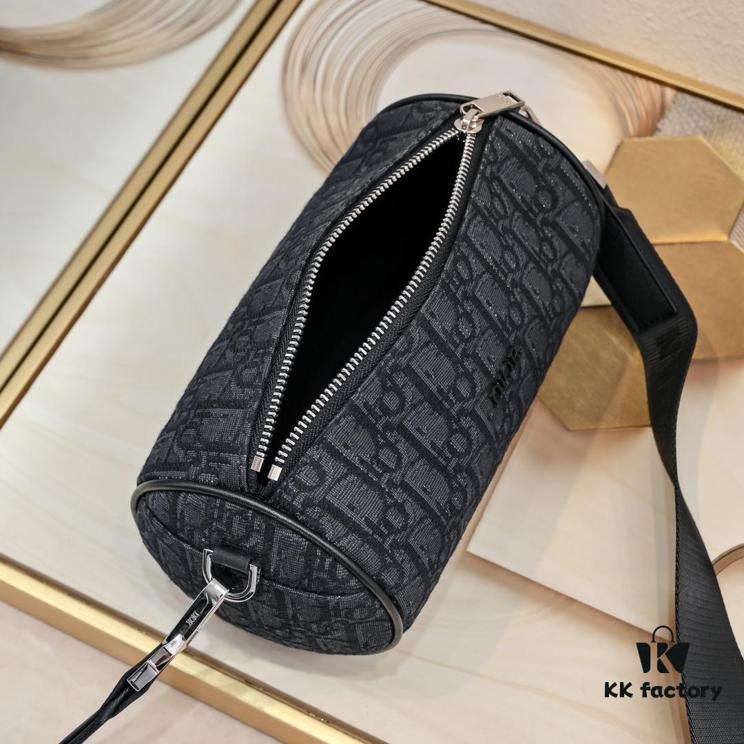 693094bc6e68136f4d9aa0d2 Upgraded Release Original Dior 2024 Spring/Summer New Arrival OBLIQUE Printed Canvas Cylindrical Tote Bag with Tiger Head Box Design, Black Fabric and Black Calfskin Adjustable Detachable Shoulder Strap, Full Logo Details, Unisex, Size: 21×13×13cm