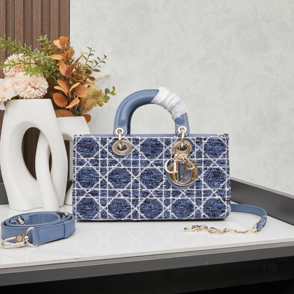 693094f16e68136f4d9aa13f Dior Lady Bag in Black Houndstooth Canvas with Leather Trim