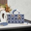 693094f16e68136f4d9aa13f Dior Lady Bag in Black Houndstooth Canvas with Leather Trim