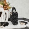 693094f76e68136f4d9aa149 Lady Dior Tweed Black Leather Bag with Box