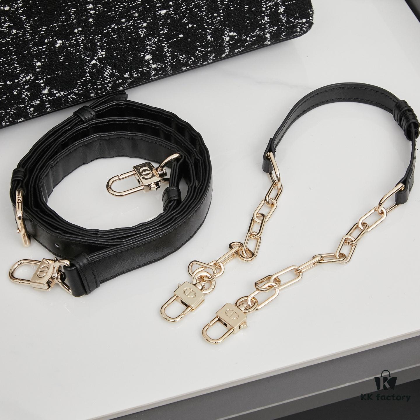 693094fa6e68136f4d9aa14d Lady Dior Tweed Black Leather Bag with Box