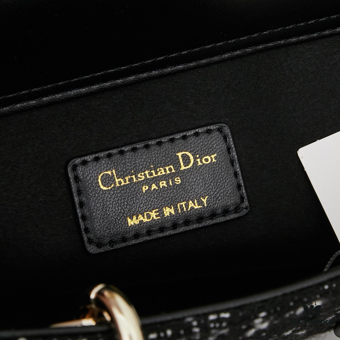 693094fb6e68136f4d9aa150 Lady Dior Tweed Black Leather Bag with Box