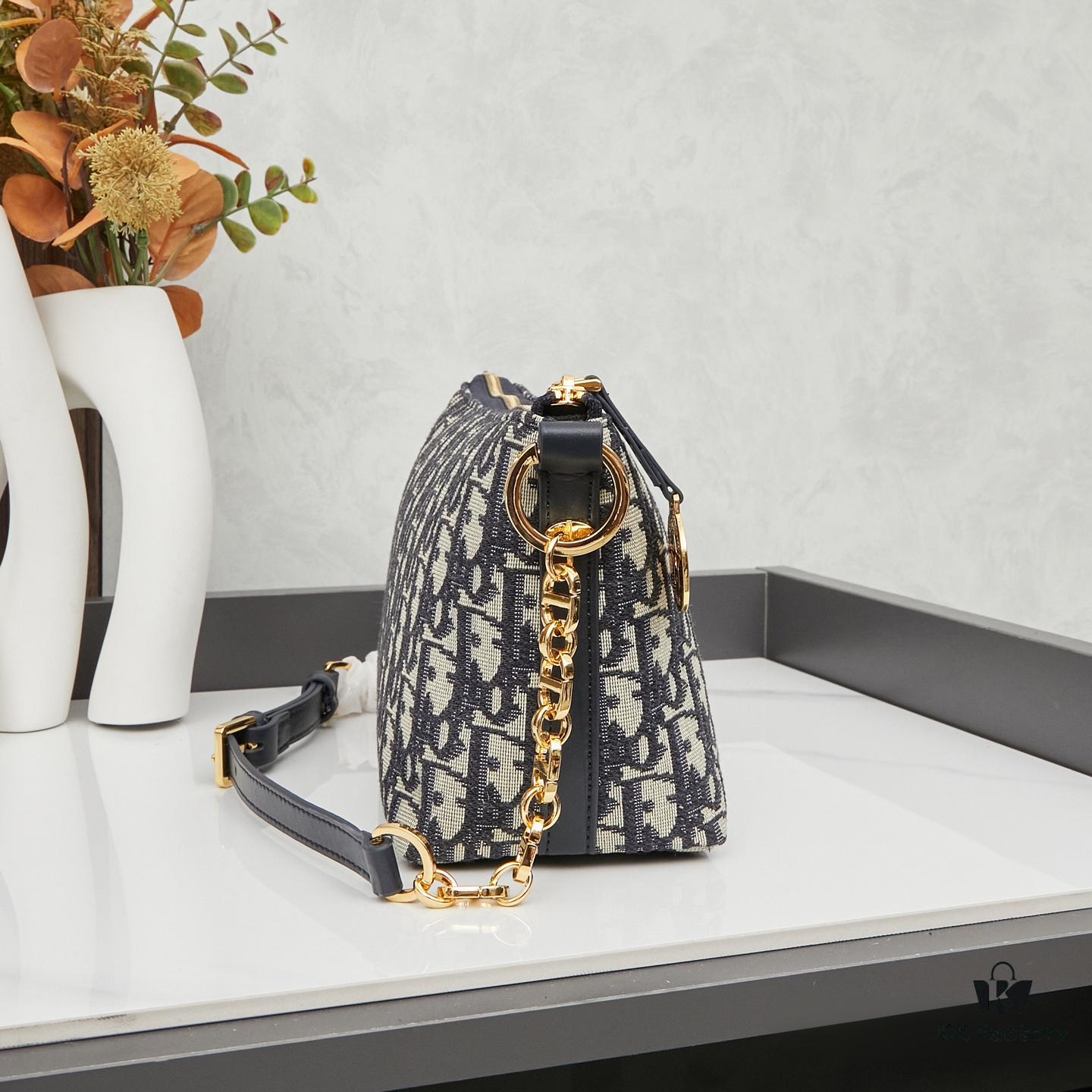 693095126e68136f4d9aa17f Diorstar Hobo Chain Bag in Blue Denim Dior Oblique Jacquard