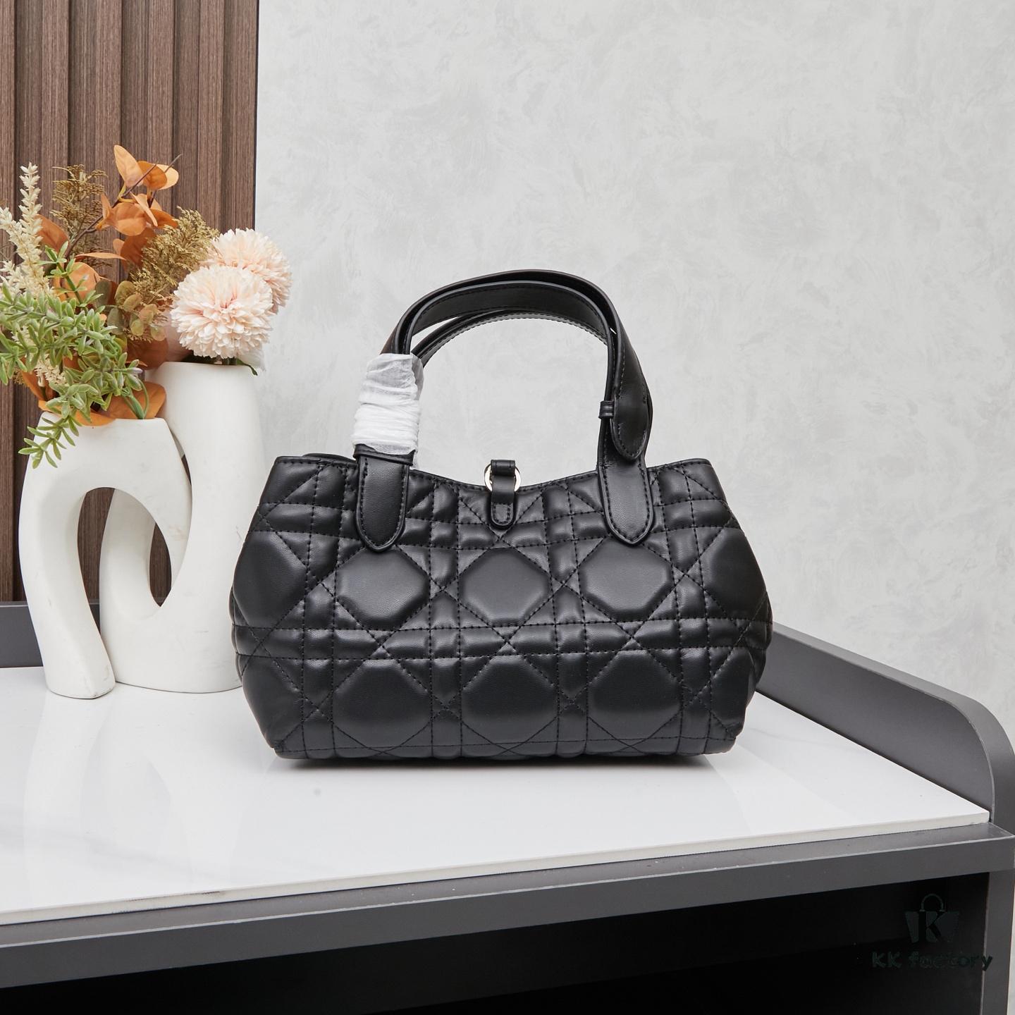 693095246e68136f4d9aa1a2 Dior Toujours Small Bag in Black Calfskin with Cannage Stitching