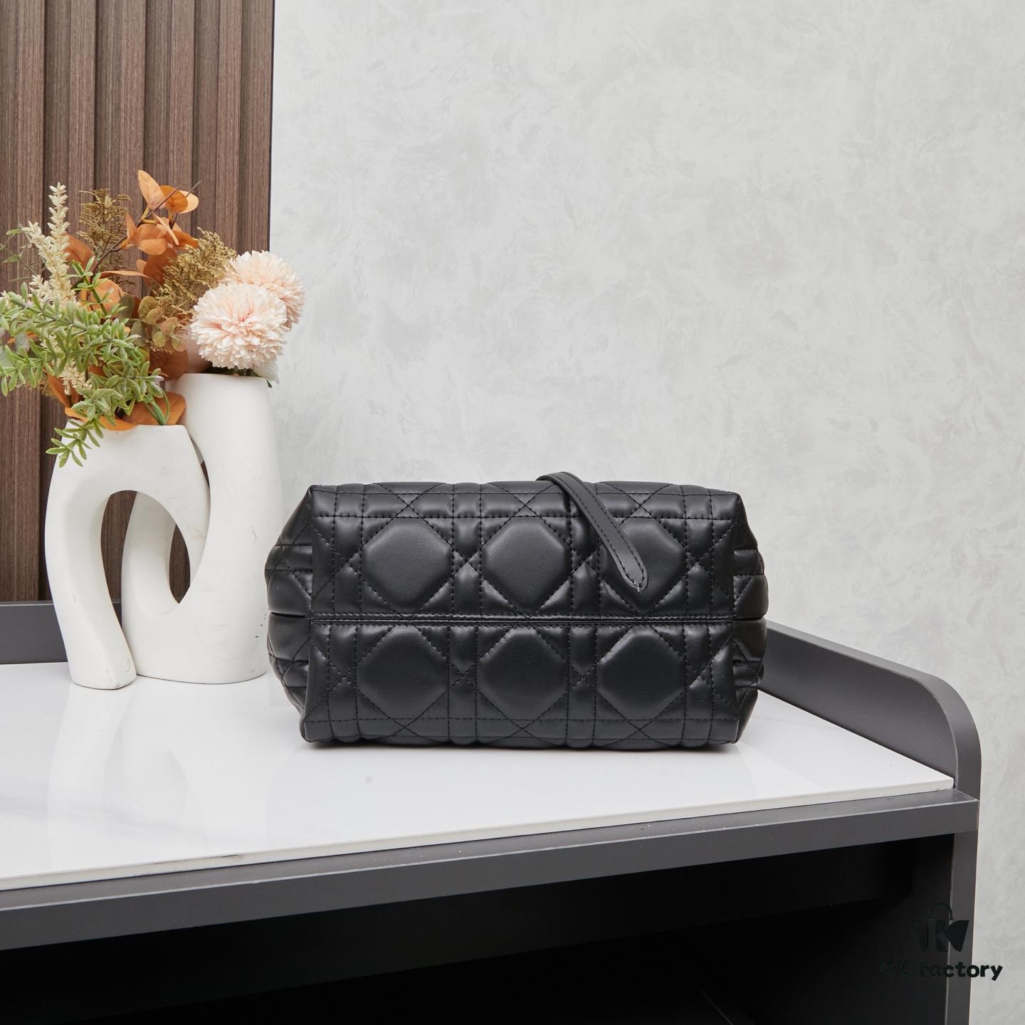 693095246e68136f4d9aa1a3 Dior Toujours Small Bag in Black Calfskin with Cannage Stitching