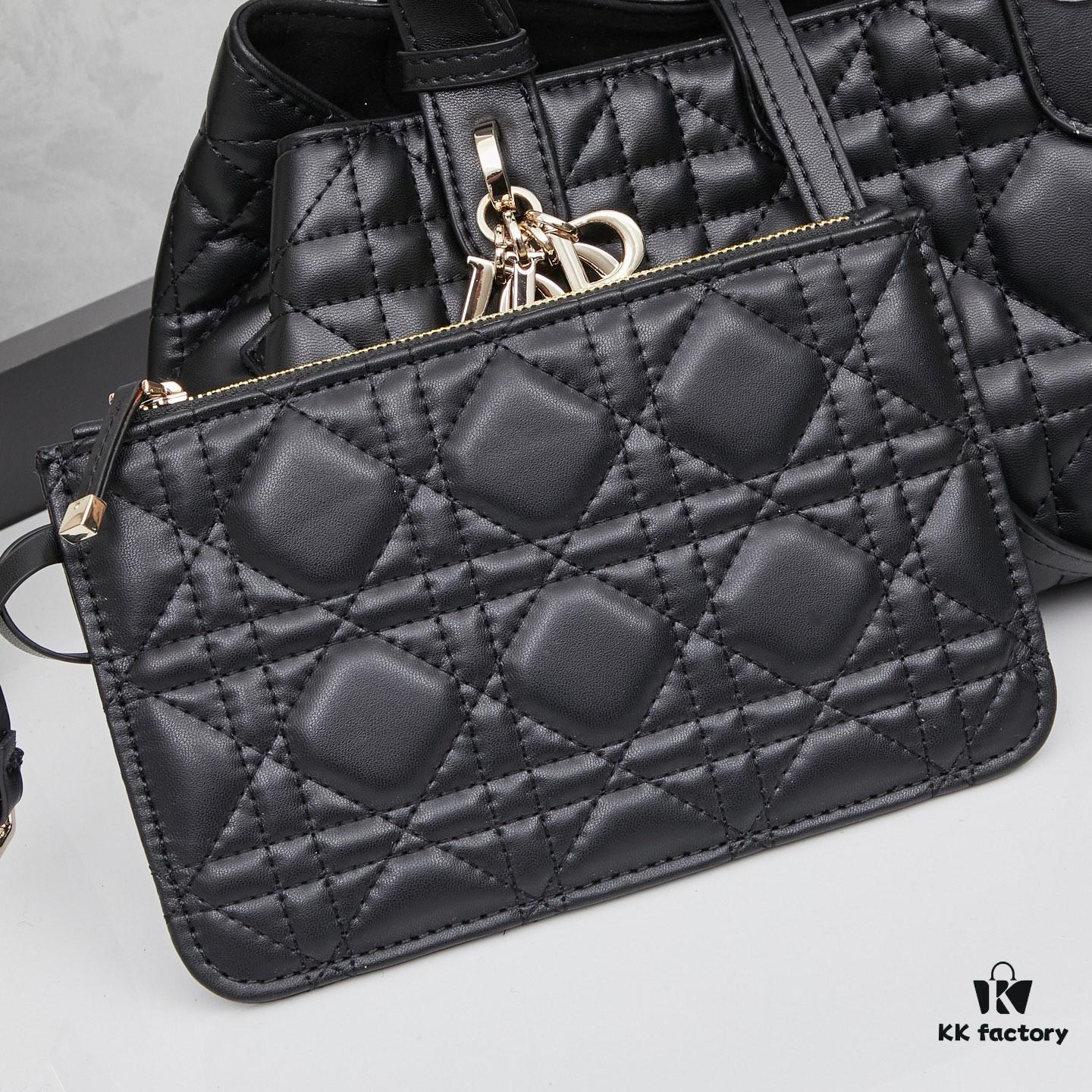 693095276e68136f4d9aa1a5 Dior Toujours Small Bag in Black Calfskin with Cannage Stitching