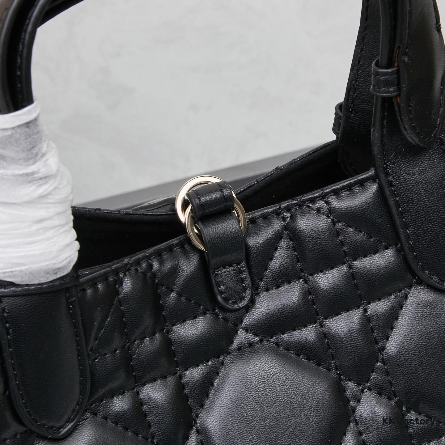 693095276e68136f4d9aa1a7 Dior Toujours Small Bag in Black Calfskin with Cannage Stitching
