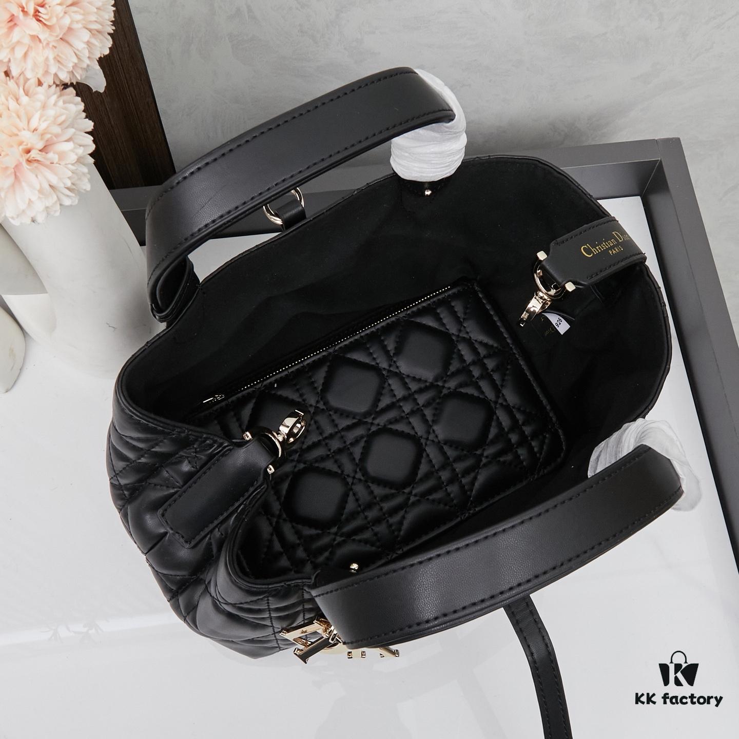 693095276e68136f4d9aa1a8 Dior Toujours Small Bag in Black Calfskin with Cannage Stitching