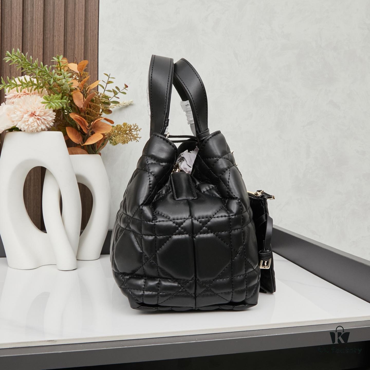 693095286e68136f4d9aa1aa Dior Toujours Medium Bag in Black Calfskin with Cannage Stitching