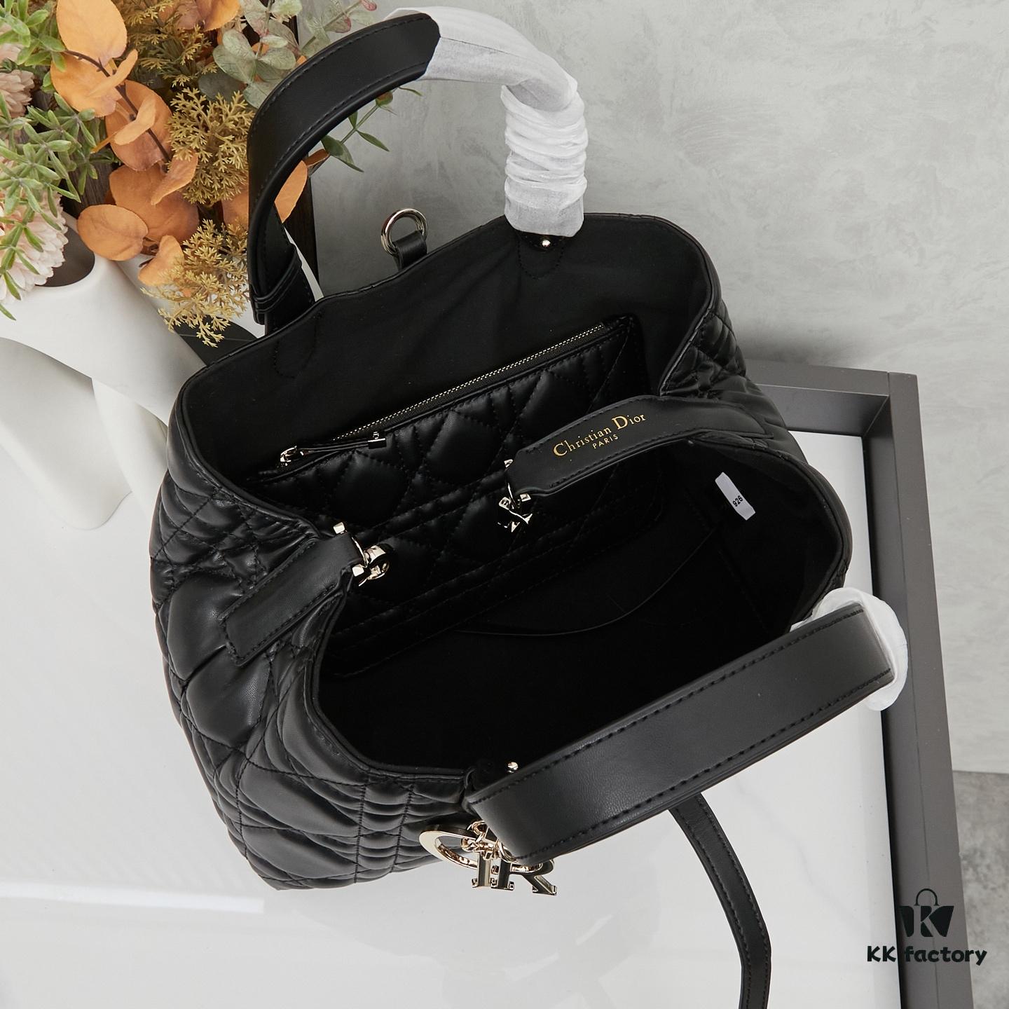 6930952d6e68136f4d9aa1b1 Dior Toujours Medium Bag in Black Calfskin with Cannage Stitching