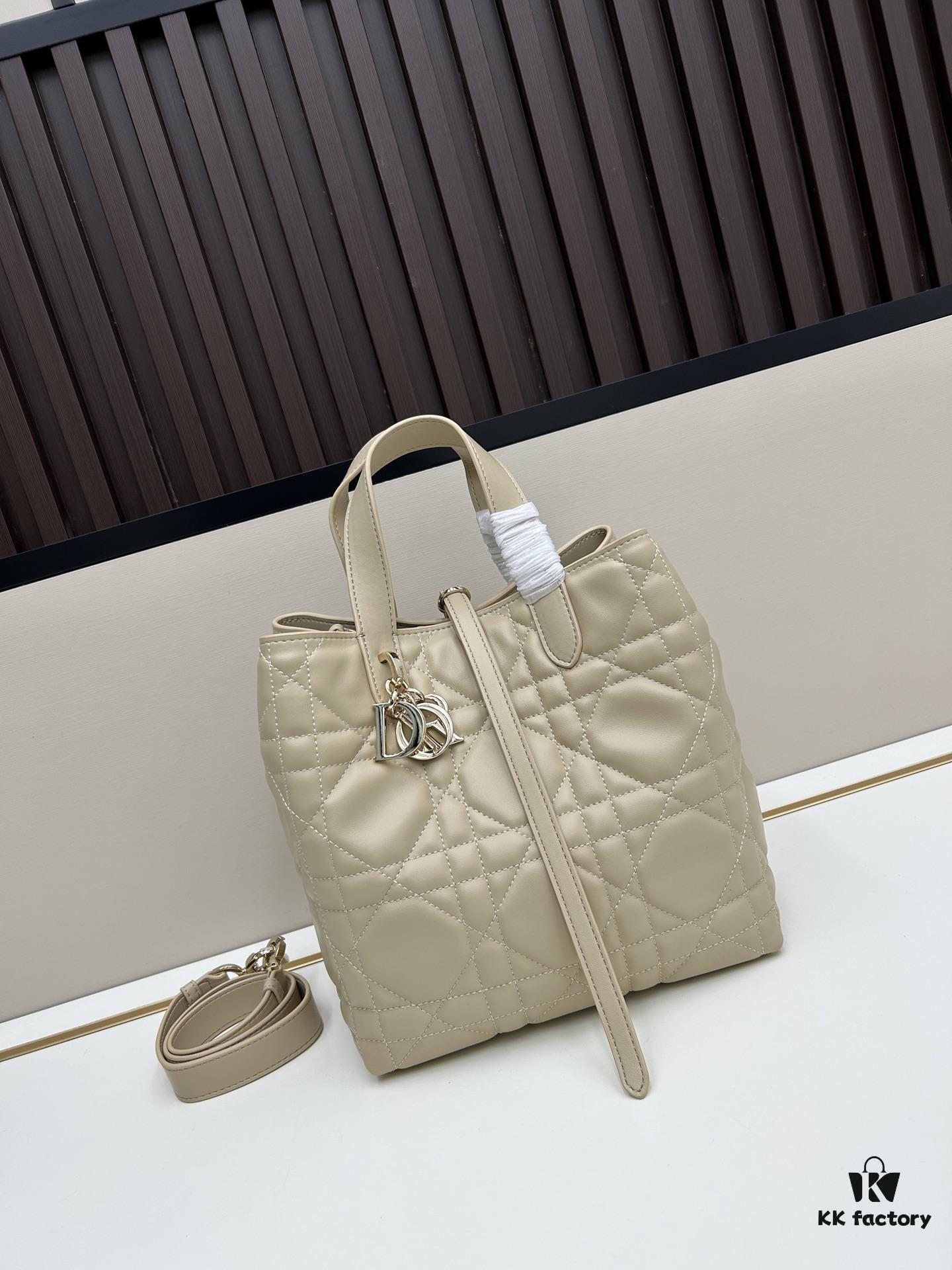 693095ca6e68136f4d9aa2ef Dior Toujours Vertical Handbag in Blush Beige Calfskin with Large Cannage Stitching