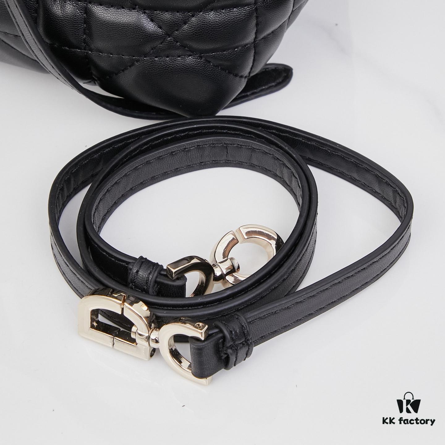 Dior Toujours Small Vertical Handbag in Black Calfskin with Cannage Stitching