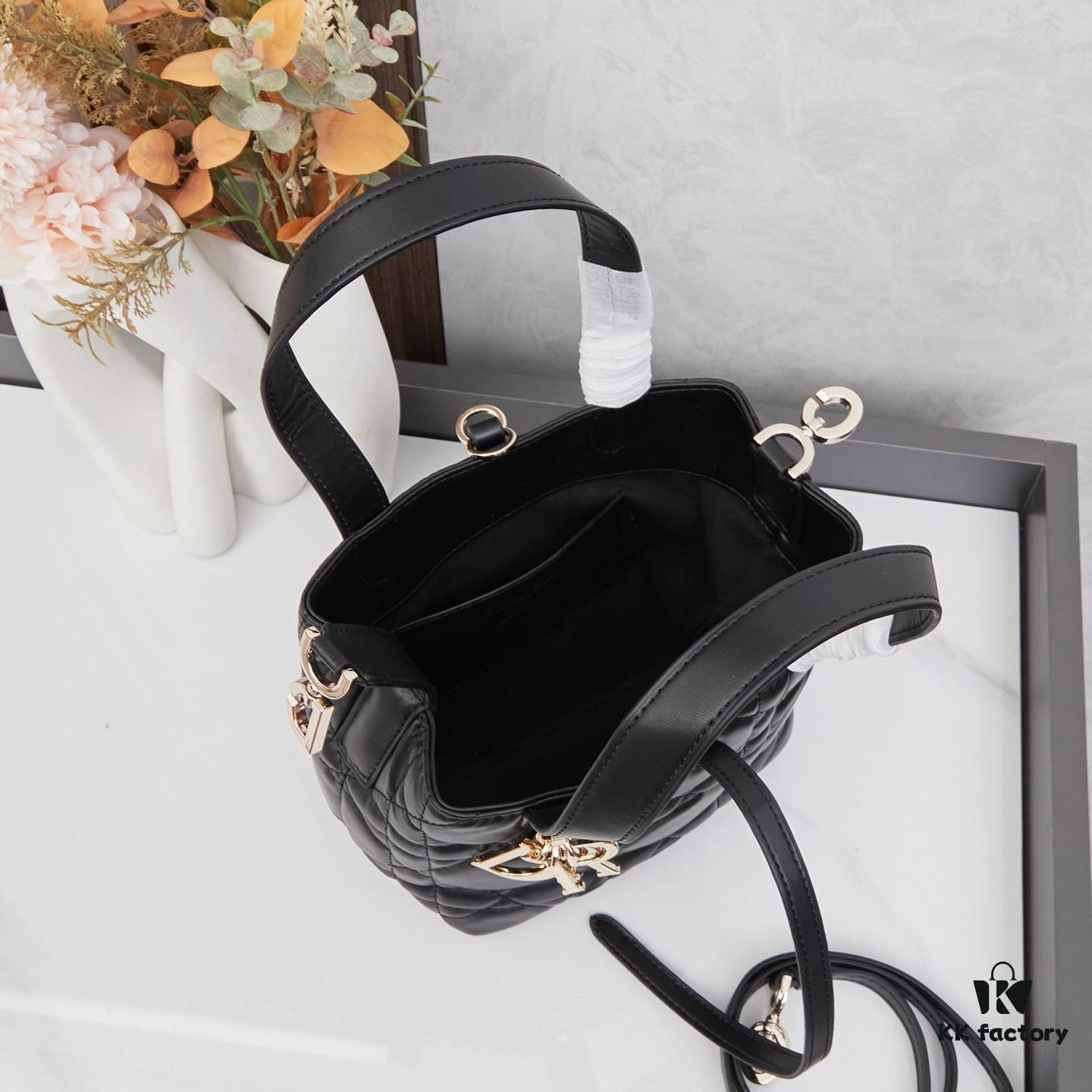 Dior Toujours Small Vertical Handbag in Black Calfskin with Cannage Stitching