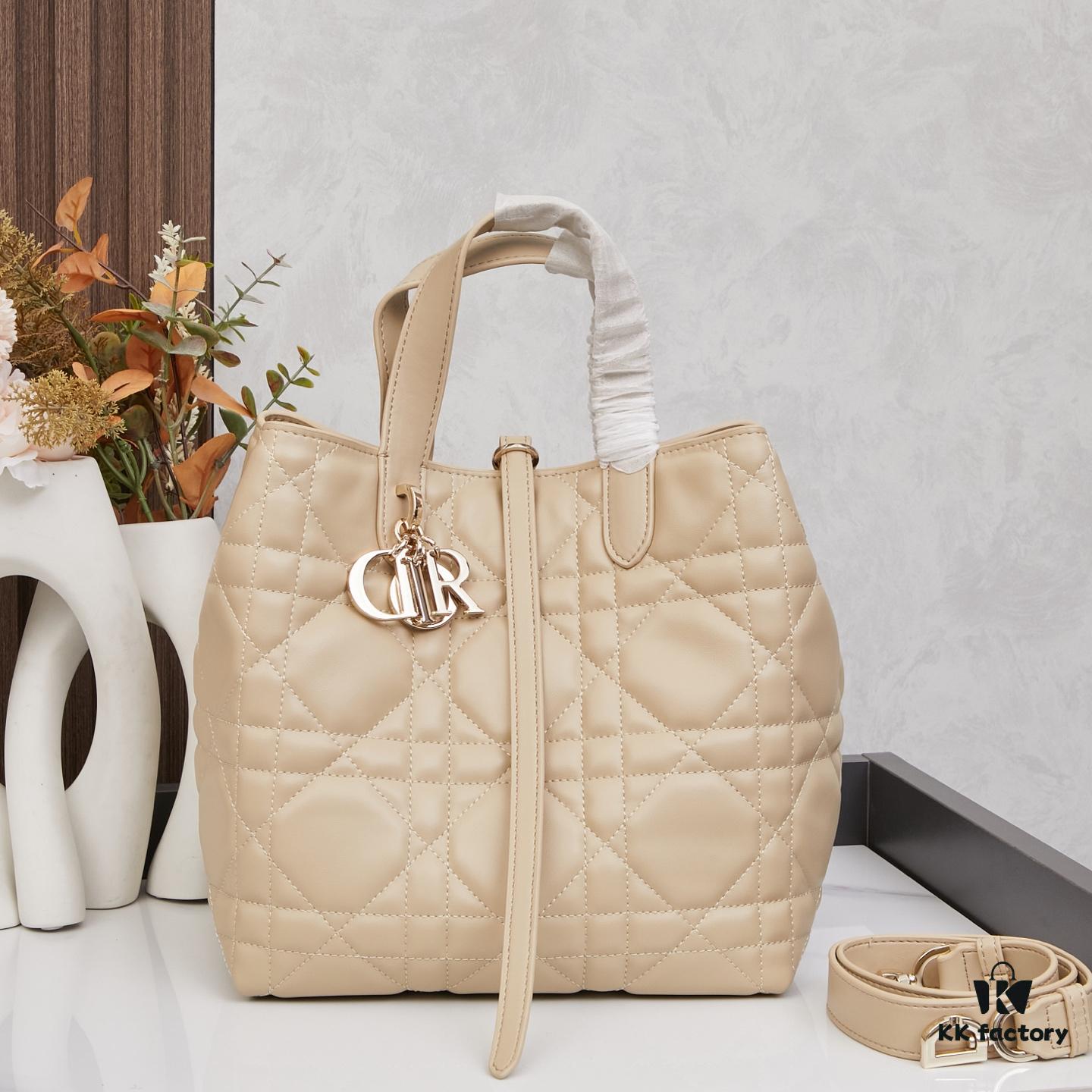6930960e6e68136f4d9aa372 Dior Toujours Medium Vertical Handbag in Blush Beige Calfskin with Cannage Stitching
