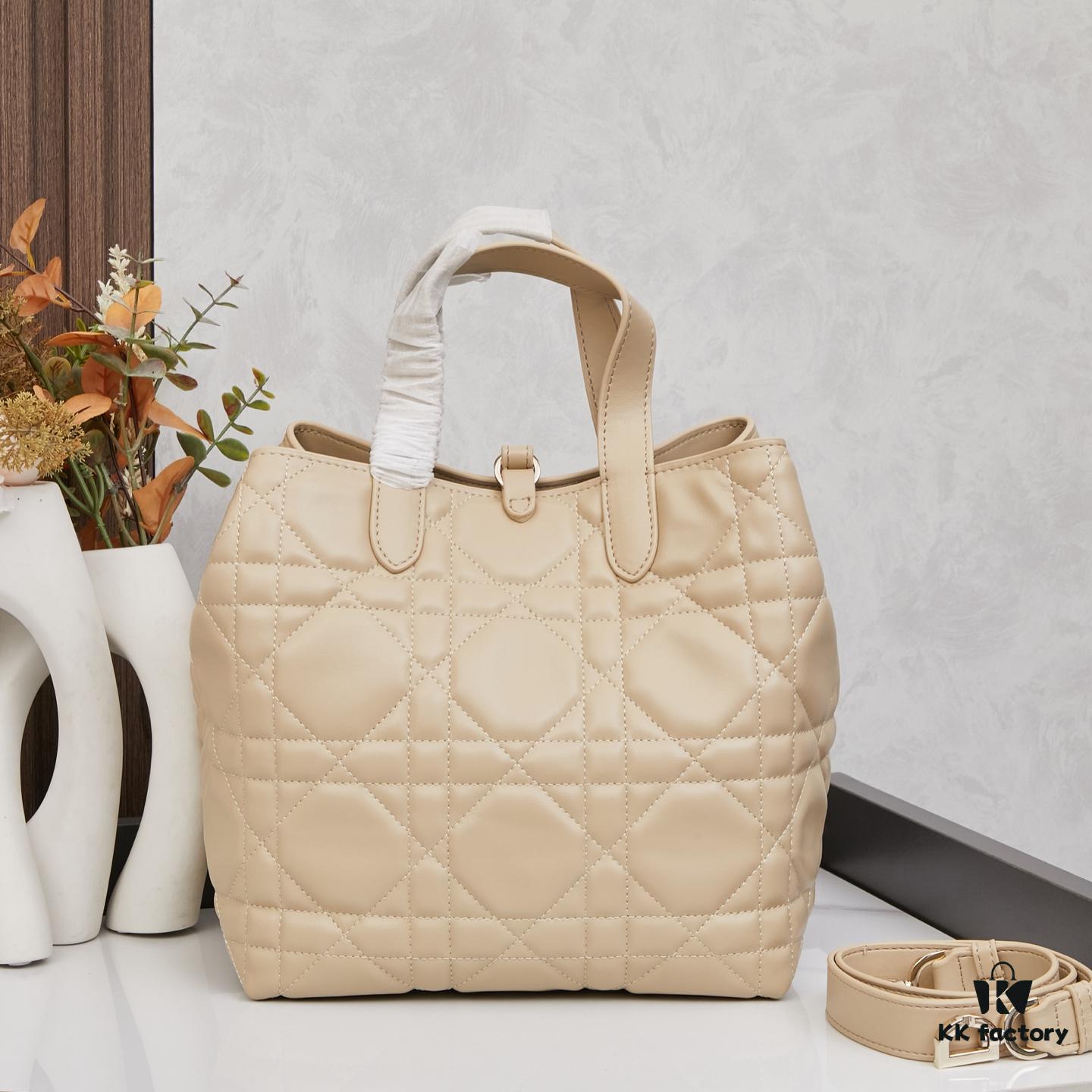 6930960e6e68136f4d9aa375 Dior Toujours Medium Vertical Handbag in Blush Beige Calfskin with Cannage Stitching