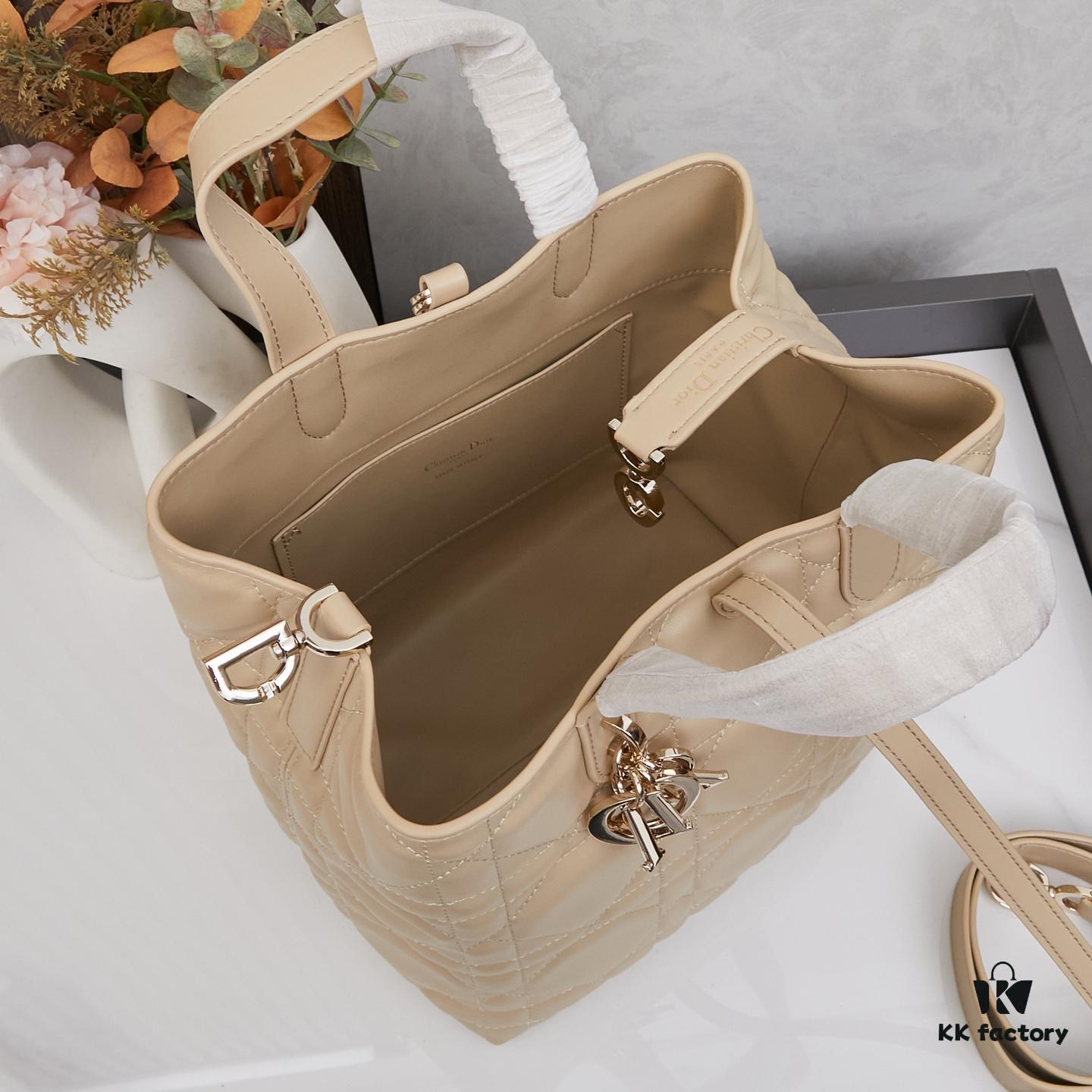 693096206e68136f4d9aa392 Dior Toujours Medium Vertical Handbag in Blush Beige Calfskin with Cannage Stitching