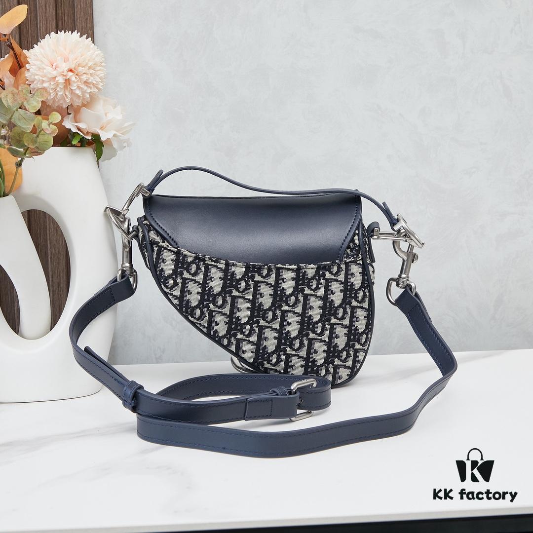 693096476e68136f4d9aa3dc Small Blue Dior Saddle Bag with Box, New Model Silver Buckle