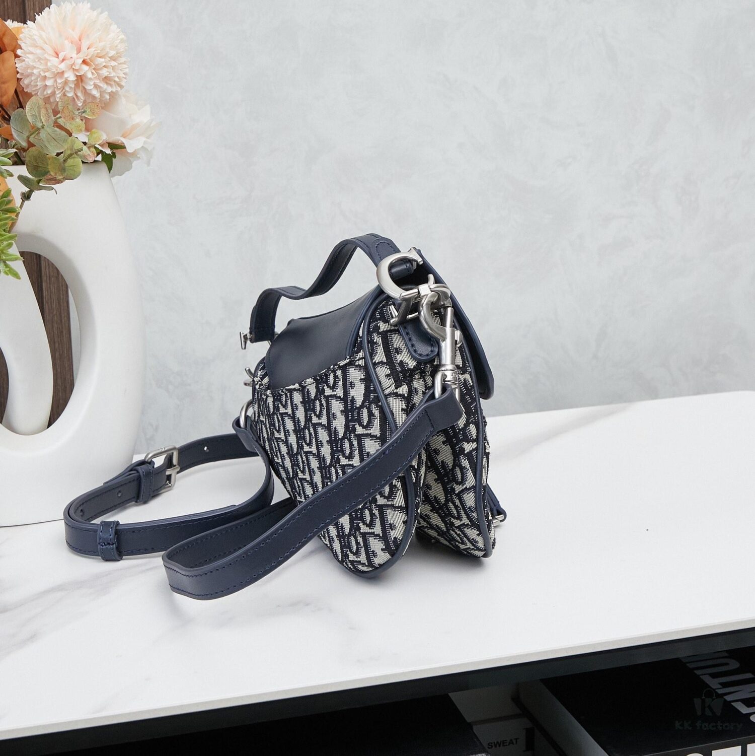 693096496e68136f4d9aa3df Small Blue Dior Saddle Bag with Box, New Model Silver Buckle