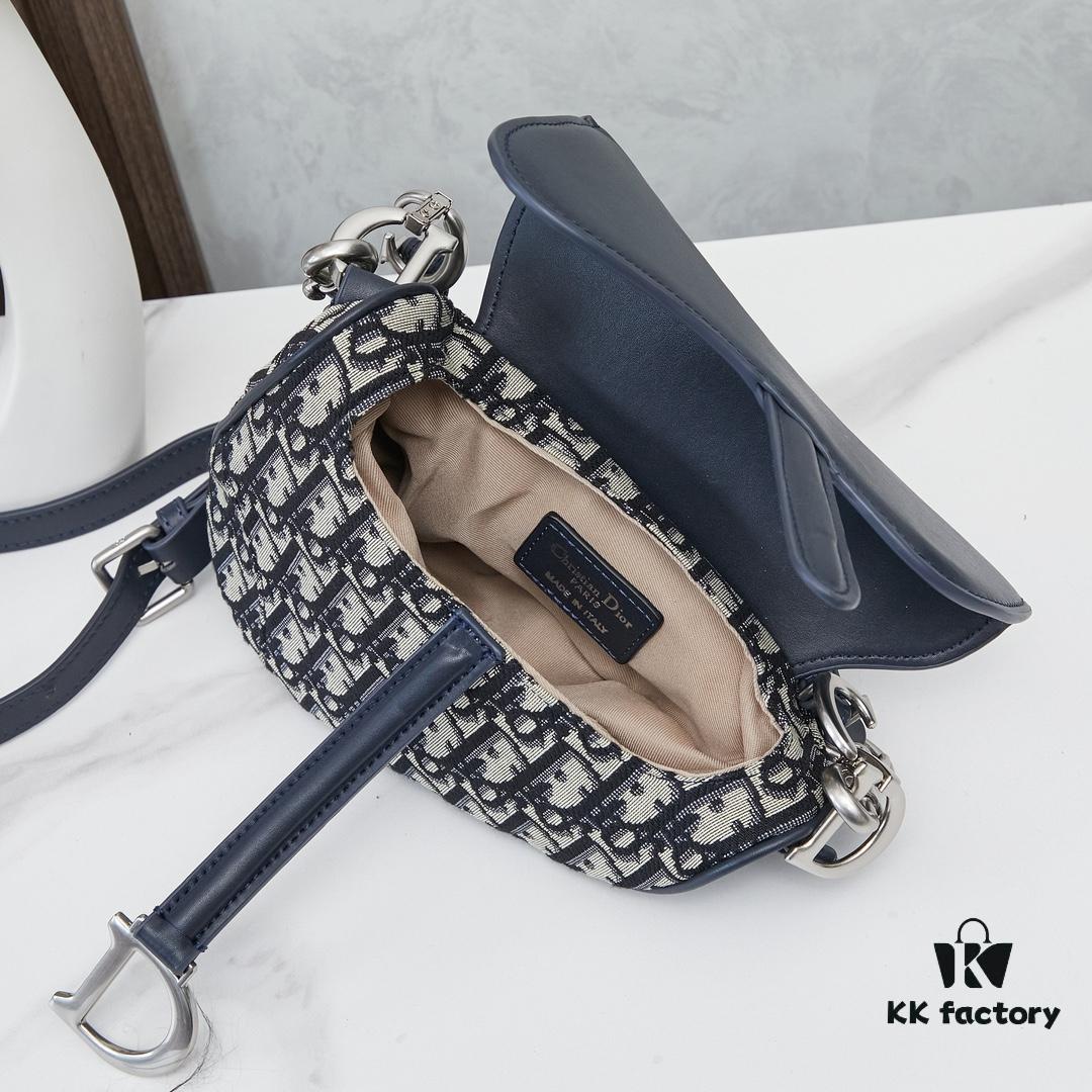6930964a6e68136f4d9aa3e1 Small Blue Dior Saddle Bag with Box, New Model Silver Buckle