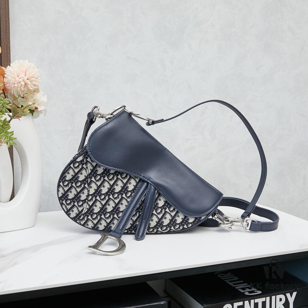 6930964f6e68136f4d9aa3ec Large Blue Dior Saddle Bag with Box, New Model with Silver Buckle